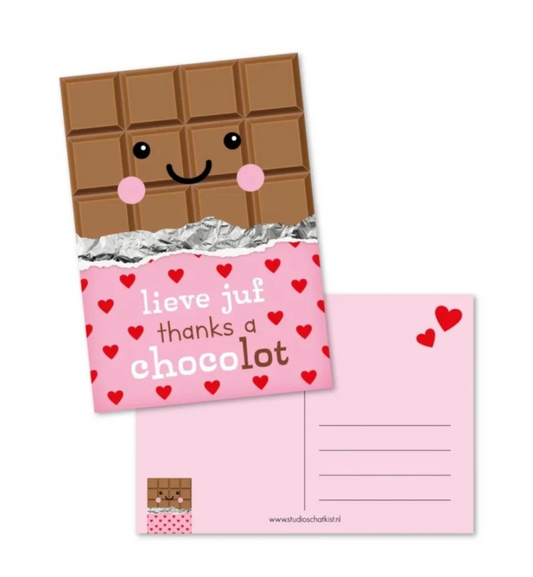 Lieve Juf, thanks a chocolot wenskaart